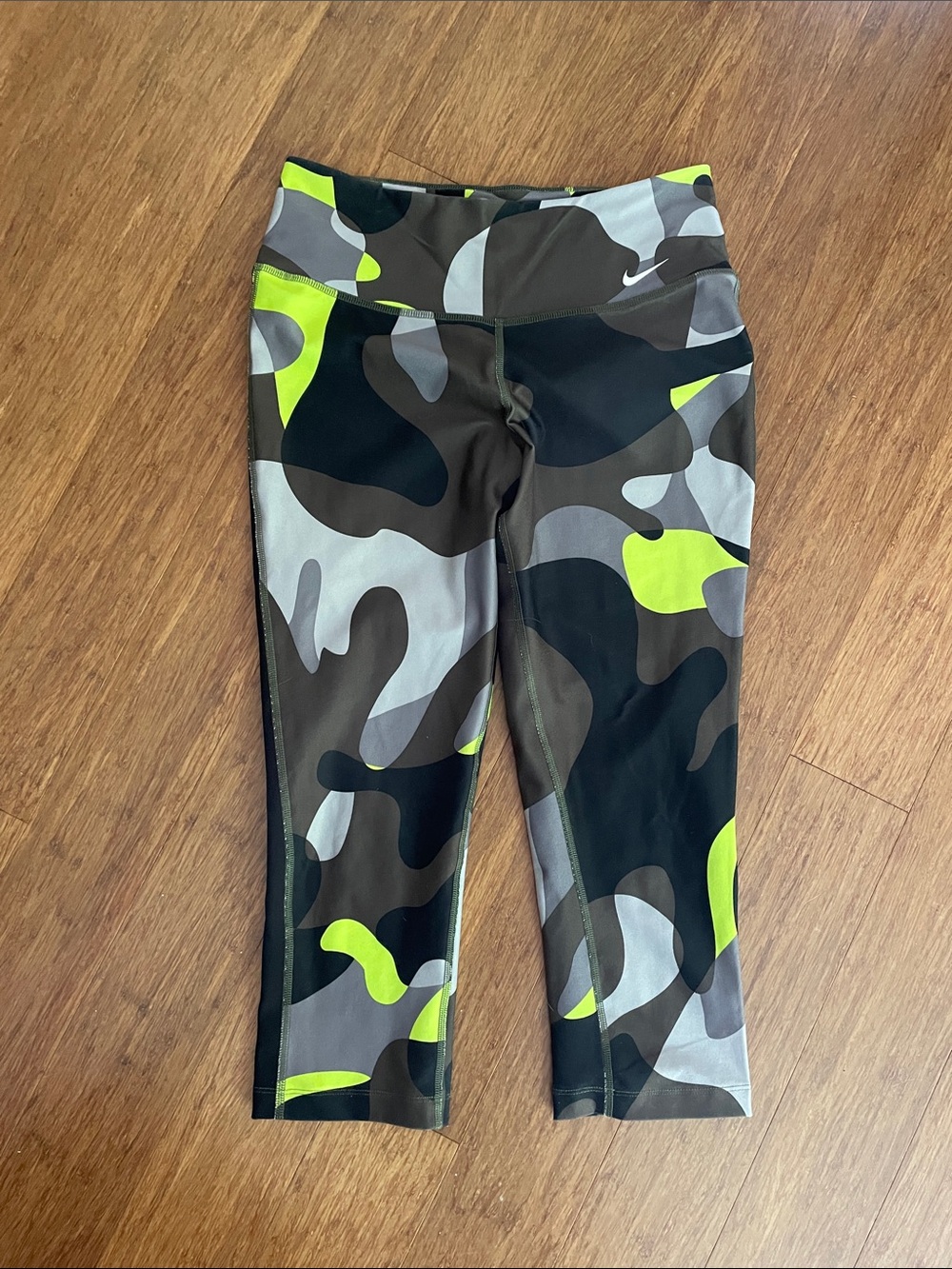 Nike Camo Capri Leggings in Neon Yellow, Black, Gray, Brown
